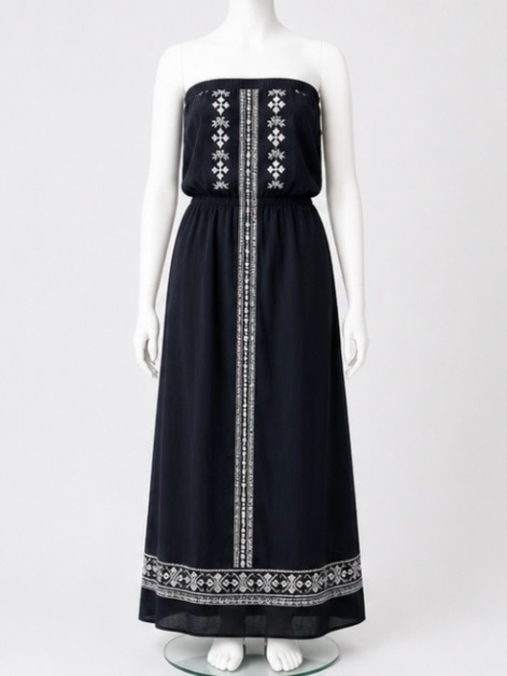 Velvet by Graham & Spencer Black Maxi Dress with White Embroidery sz L NWT